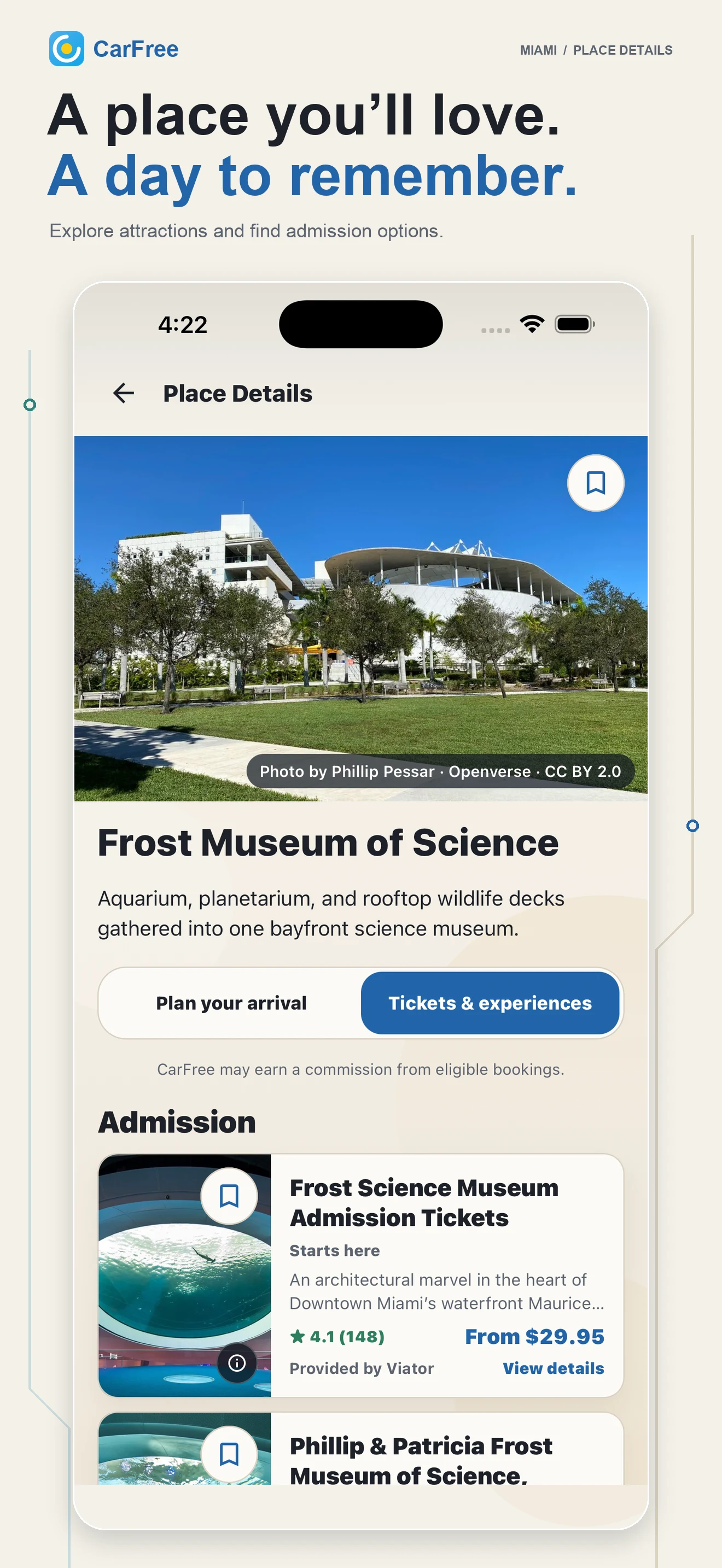 Frost Museum of Science details with arrival planning and admission options