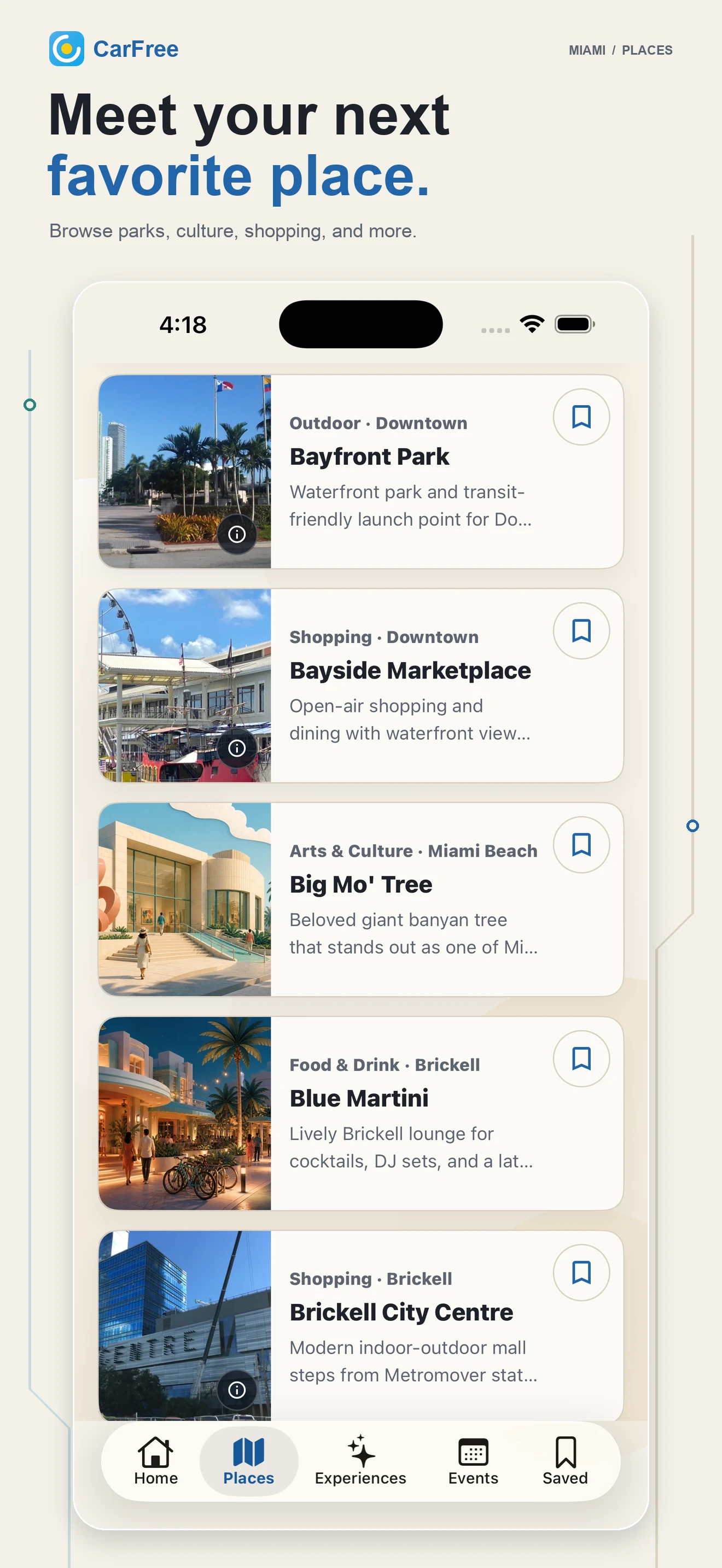 CarFree Places with parks, culture, shopping, and Miami neighborhood destinations